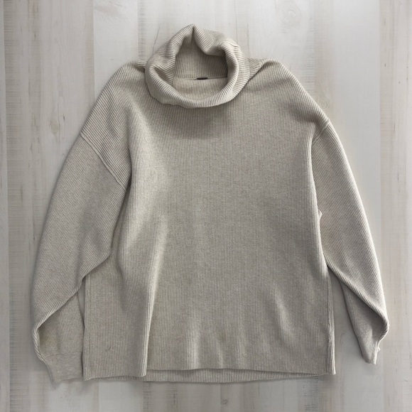FREE PEOPLE softly structured beige tan tunic oversized turtleneck sweater top M - Picture 2 of 9